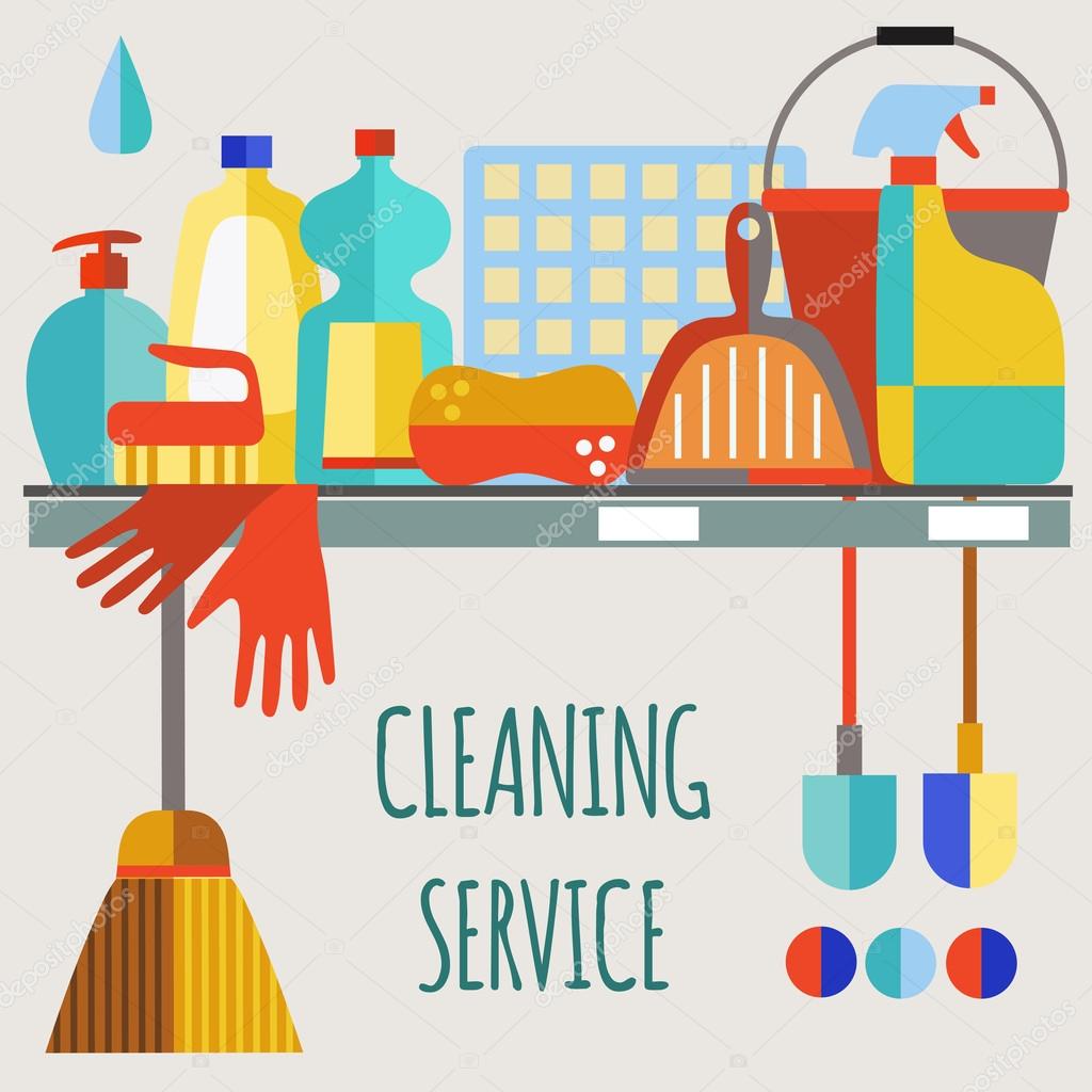 Cleaning products flat icon vector set.