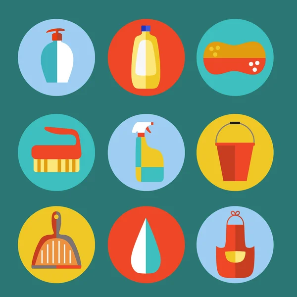 Cleaning products flat icon vector set. — Stock Vector