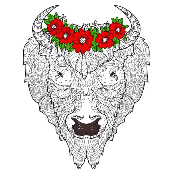 Cabeça de bisonte doodle — Vetor de Stock