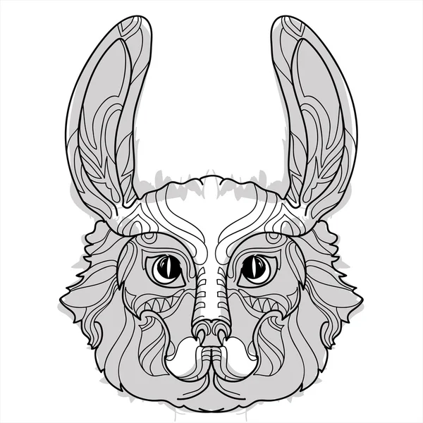 兔子头涂鸦与黑色的鼻子. — 图库矢量图片