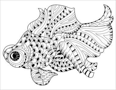 Zentangle stilize çiçek Çin balık doodle