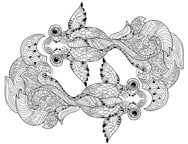 Zentangle stilize çiçek Çin balık doodle