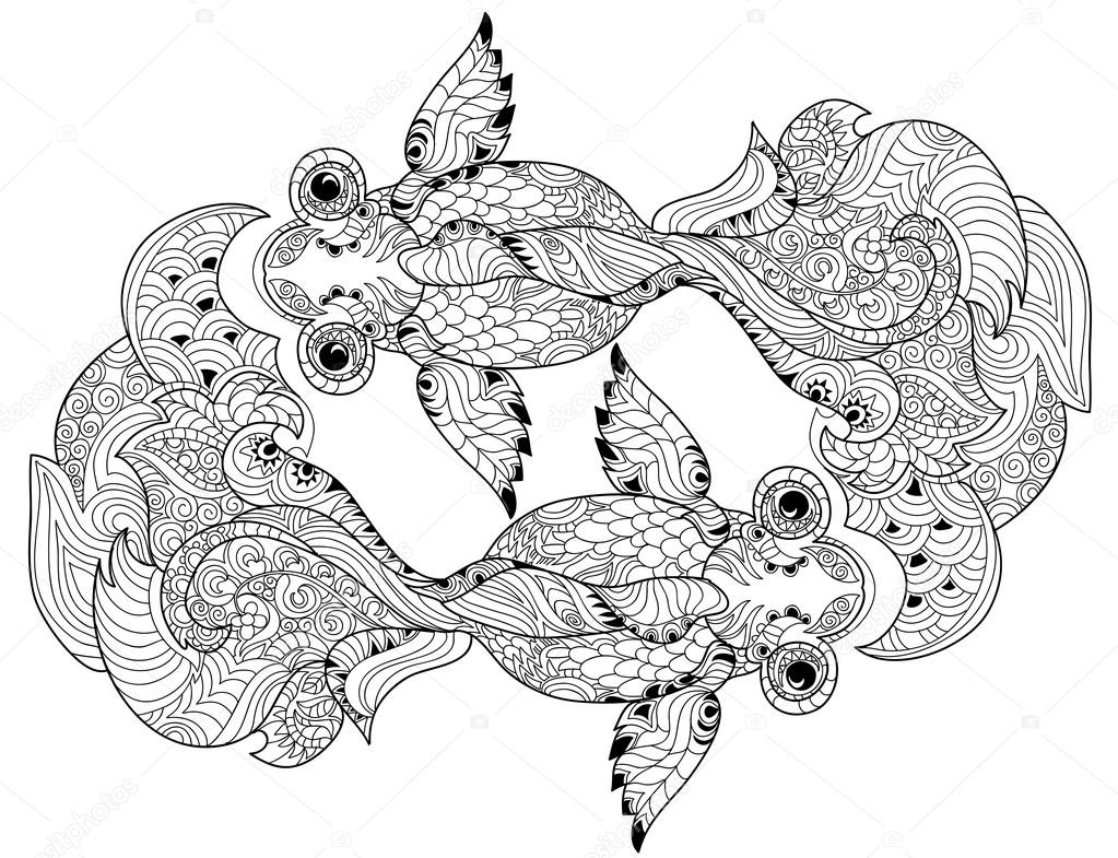 Zentangle stylized floral china fish doodle Stock Vector Image by