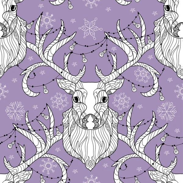 Christmas deer head doodle with lighting bulb — Stock Vector
