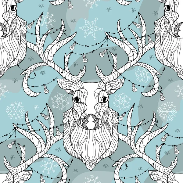 Tête de cerf de Noël gribouille avec ampoule — Image vectorielle