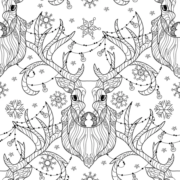 Рождественские каракули головы оленя с лампочкой — стоковый вектор