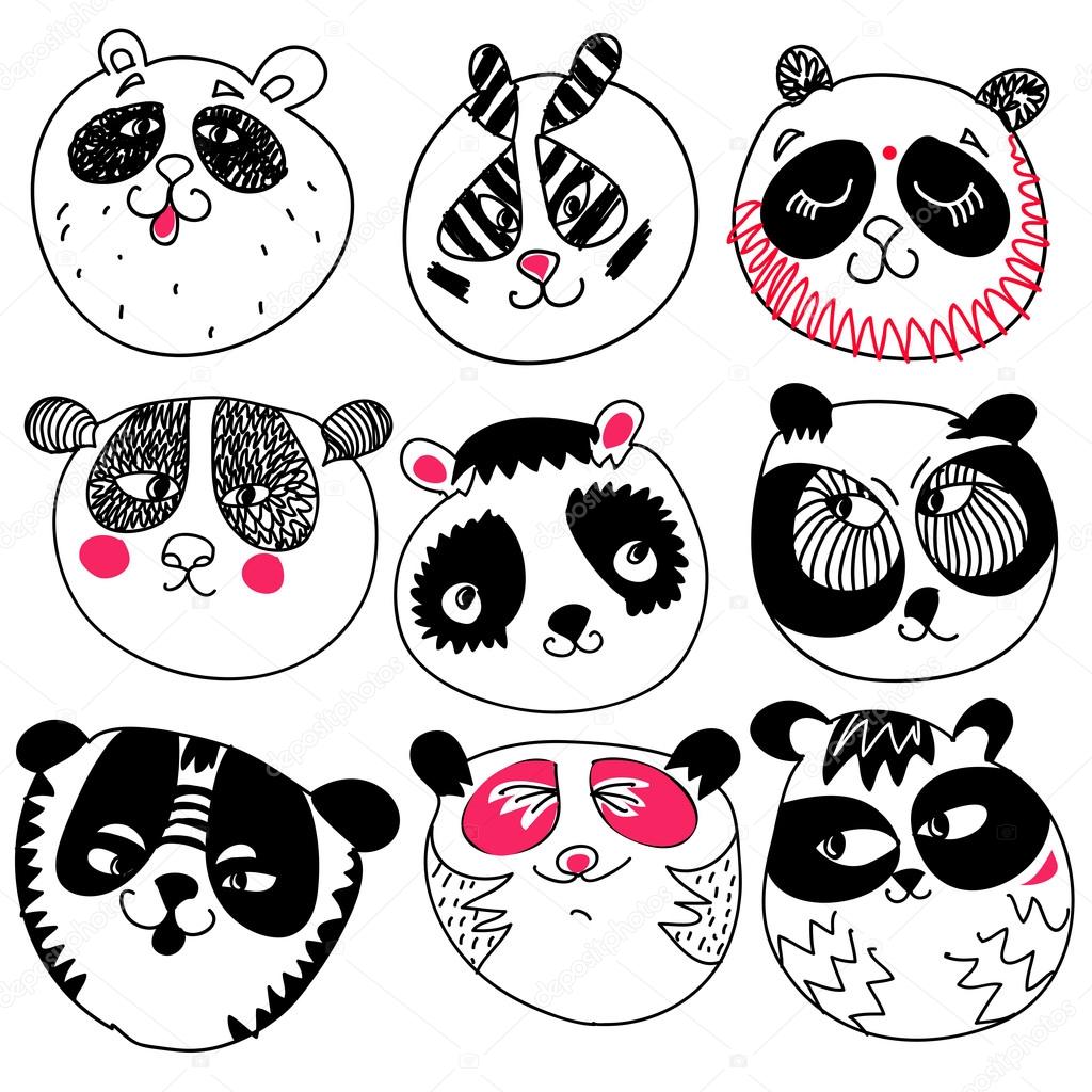 Tête De Panda Doodle Jeu Sur Fond Blanc Image Vectorielle