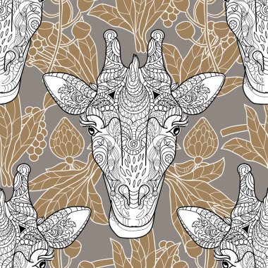 Giraffe head seamless pattern beige background clipart
