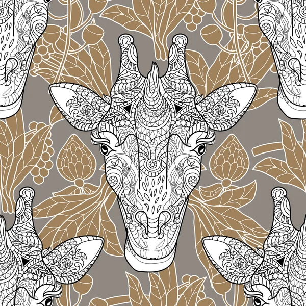 Giraffe head seamless pattern beige background — Stock Vector