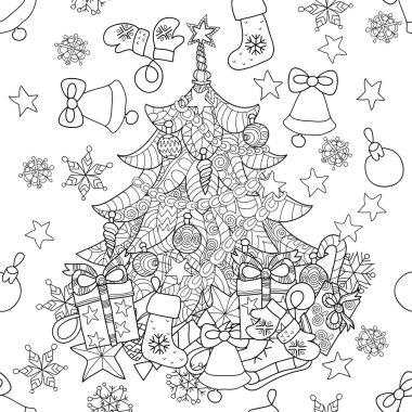 Mutlu Noelzentangle köknar ağacı doodle .