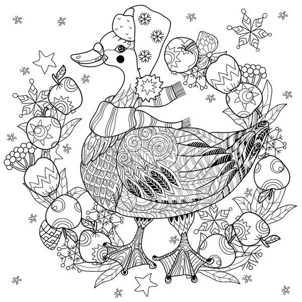 Oie de Noël dans un drôle de chapeau doodle — Image vectorielle