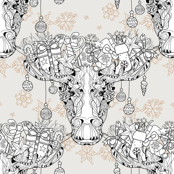 Christmas head elk seamless pattern vector - Stok Vektor