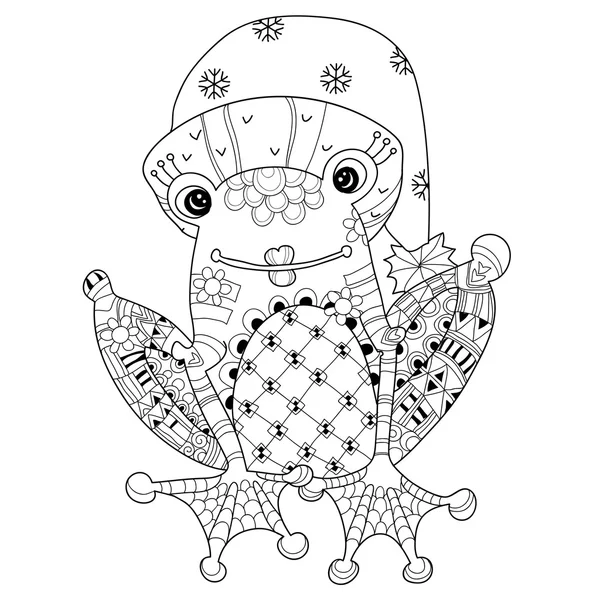 Mignon prince grenouille dans le chapeau de noël. Croquis vectoriel . — Image vectorielle