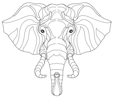 Beyaz vektör kroki fil baş doodle.