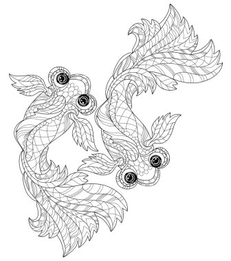 Zentangle stilize çiçek Çin balık doodle