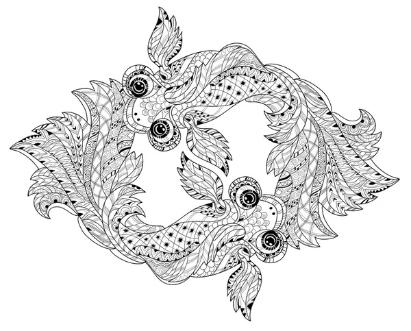 Zentangle stilizzato floreale porcellana pesce scarabocchio — Vettoriale Stock