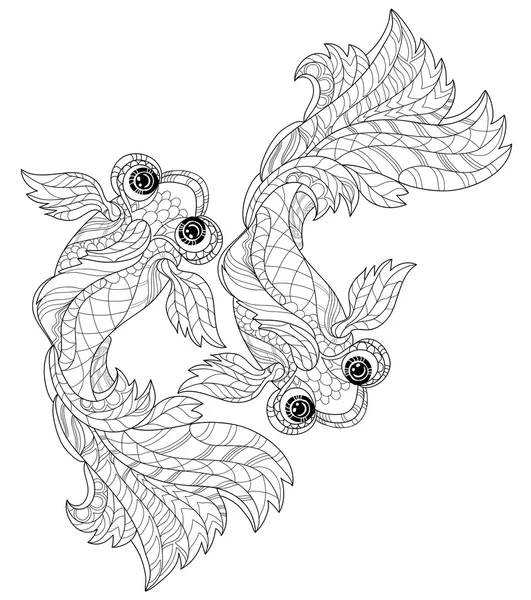 Zentangle stilize çiçek Çin balık doodle