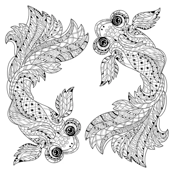 Zentangle stylized floral china fish doodle Stok Vektor