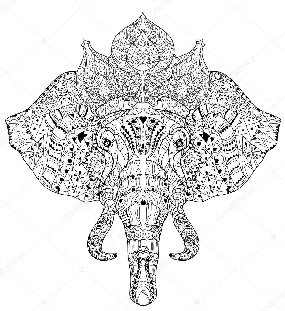 Elephant head doodle on white vector sketch.