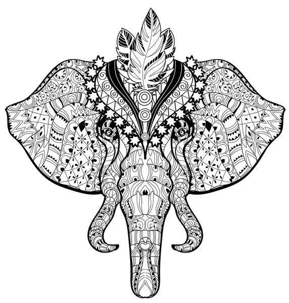 Circo cabeça de elefante doodle no esboço branco . — Vetor de Stock