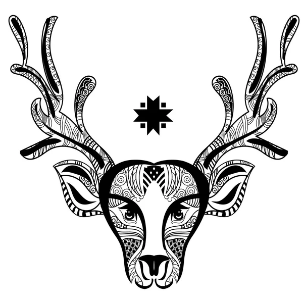 Natal cervo cabeça doodle zentangle . — Vetor de Stock