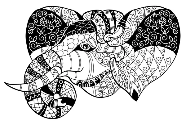 Olifant hoofd doodle op witte vector schets. — Stockvector