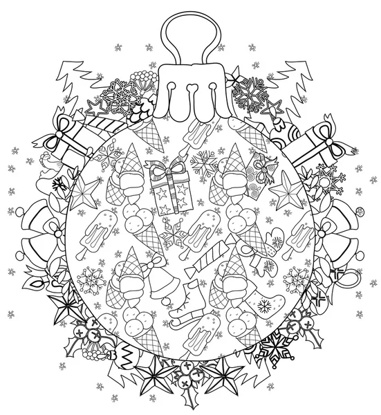 Dibujado a mano bola de vidrio de Navidad árbol de abeto garabato — Vector de stock