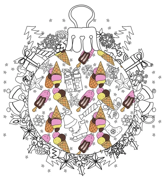 Mão desenhado Natal bola de vidro abeto doodle árvore —  Vetores de Stock