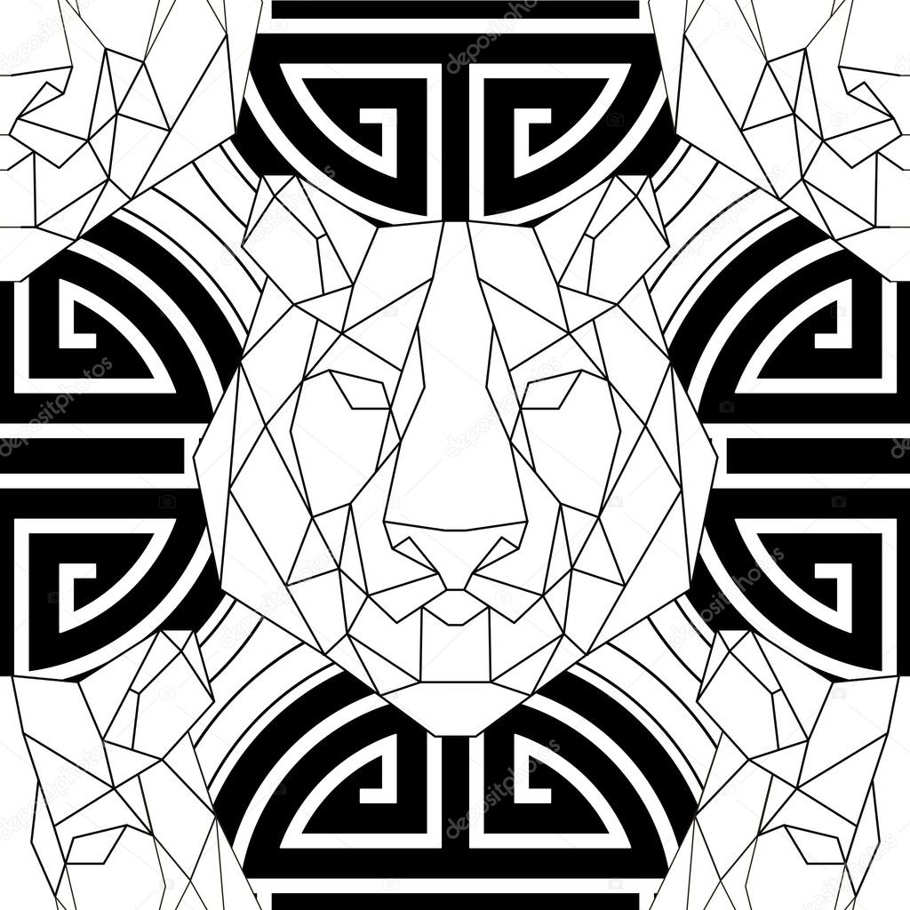 Geometric pattern tiger head trendy line design
