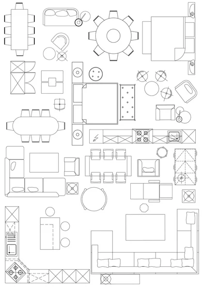 Símbolos de mobiliario estándar utilizados en arquitectura . — Archivo Imágenes Vectoriales