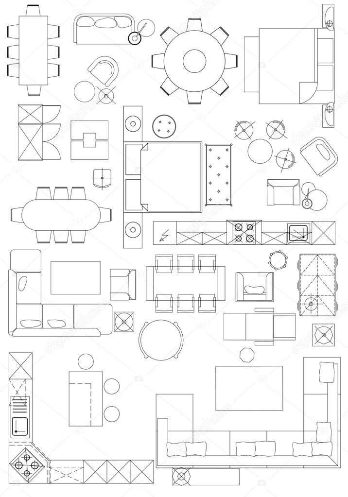 Standard furniture symbols used in architecture.