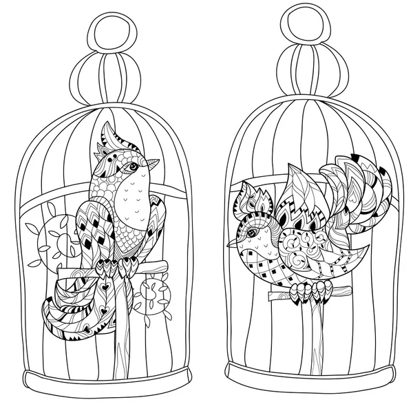 Ein stilisierter Vogel im Käfig. von Hand gezeichneter Vektor — Stockvektor