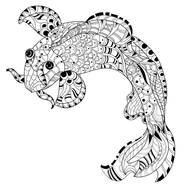 Zentangle estilizado floral china pescado carpa garabato . — Archivo Imágenes Vectoriales