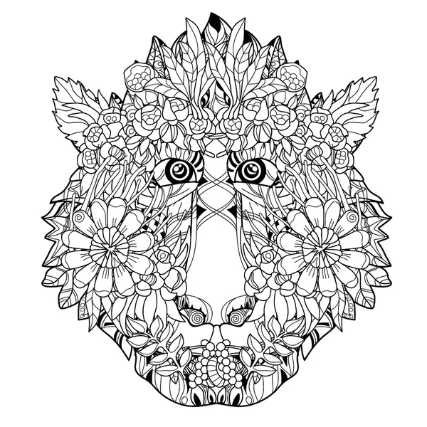 Maymun kafa çiçek simgesi-elle çizilmiş tasarım — Stok Vektör