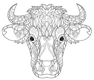 El çizilmiş doodle anahat inek başlığı