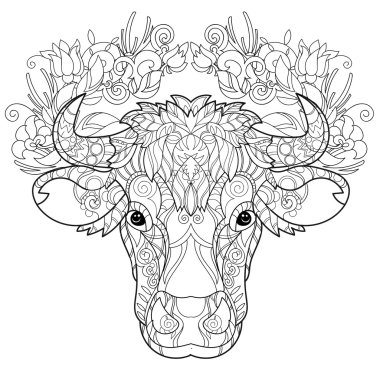 El çizilmiş doodle anahat inek başlığı