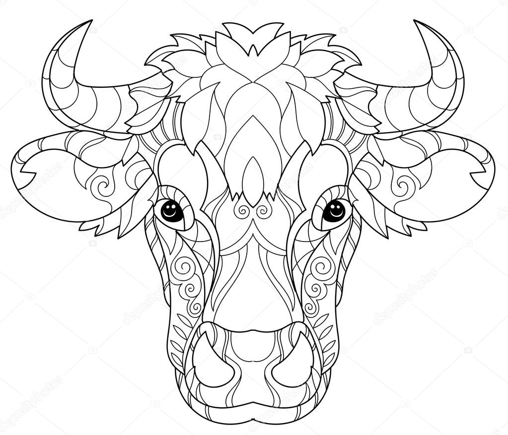 Hand drawn doodle outline cow head