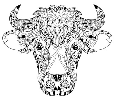 El çizilmiş doodle anahat inek başlığı