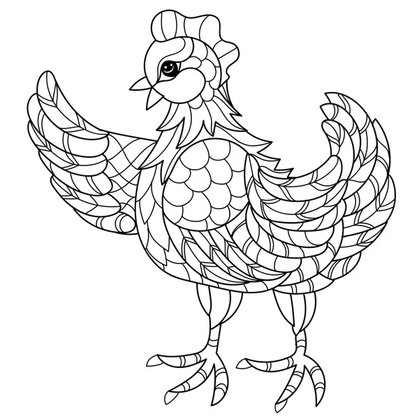 Tavuk. Elle çizilmiş dekoratif çiftlik hayvanı — Stok Vektör