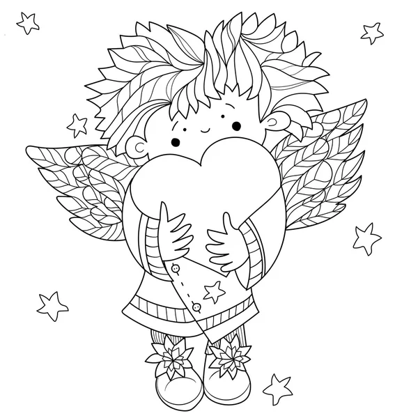 Sevimli melek kalp Valentin doodle