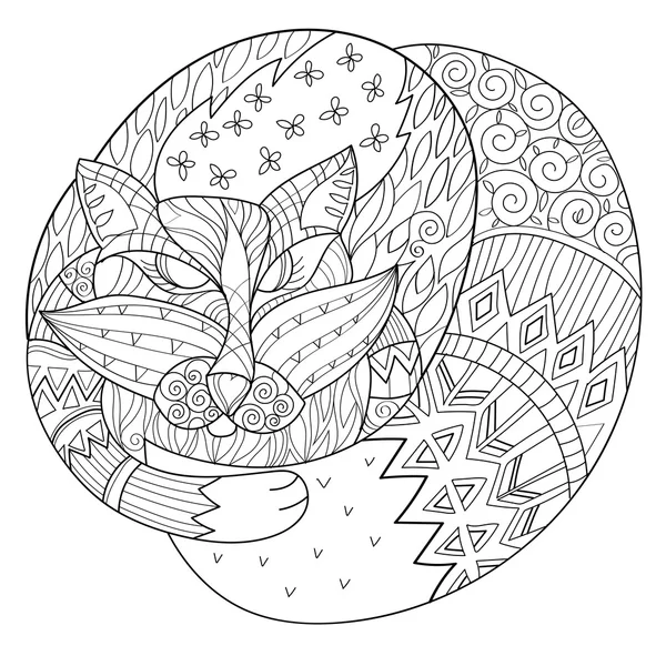 Dessiné à la main contour doodle renard dormir décoré — Image vectorielle