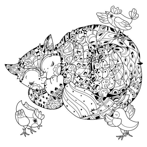 眠っている手描き落書き概要猫 — ストックベクタ