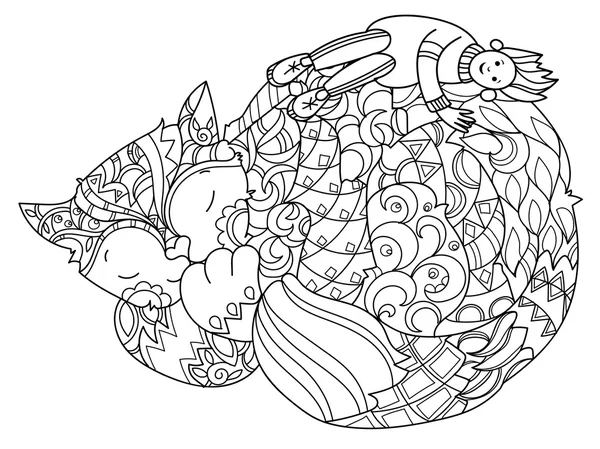 Ruky nakreslené doodle osnova kočka spící — Stockový vektor