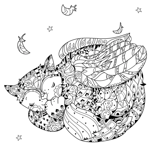 Tracé à la main contour doodle chat sommeil — Image vectorielle
