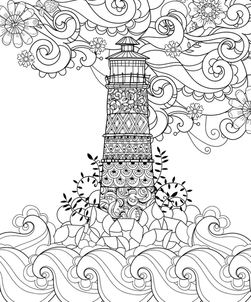 Elle çizilmiş doodle anahat deniz feneri boho