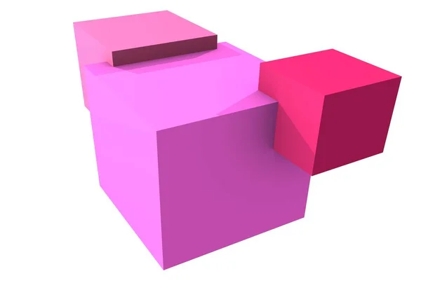 Três Cubos Diferentes Tons Rosa Indo Para Outro Sobreposição Cruzando — Fotografia de Stock