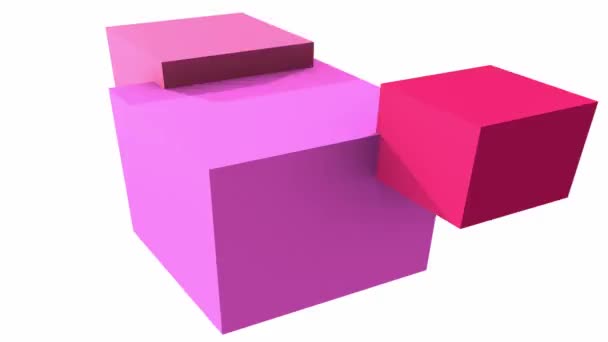 三个不同色调的粉色立方体 一个进入另一个 交叉在一个白色的背景上 视频运动 — 图库视频影像