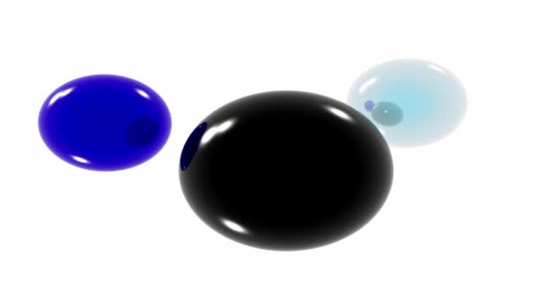 Drie Bollen Ballen Willekeurig Naast Elkaar Bewegen Wit Blauw Zwarte — Stockvideo