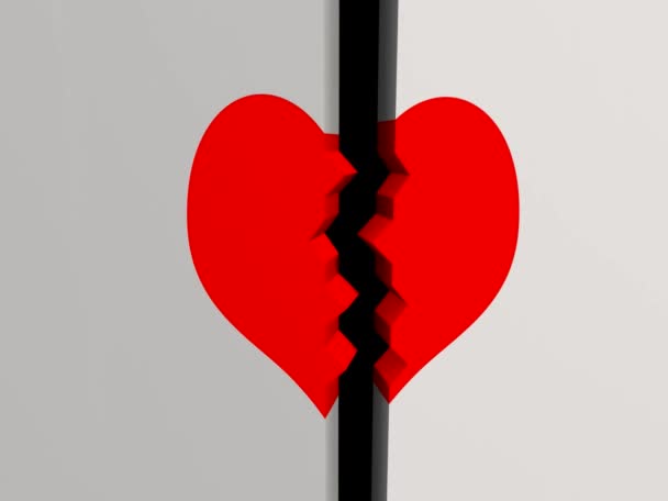 视频动画连接着一颗破碎的心 红墙上灰色的背景 毕竟还有一个裂缝 一个关节 一个疤痕 一个爱情3D的抽象 — 图库视频影像