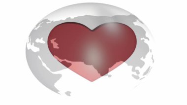 3D soyutlama, dünya gezegeni, kıtaların gri siluetleri, Afrika, Avrupa, topun içindeki kalp atışı, video